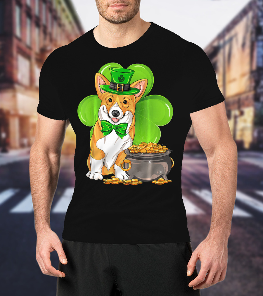Pembroke Welsh Corgi St Patricks Day Leprechaun Hat Shamrock Pot Of Gold T-Shirt
