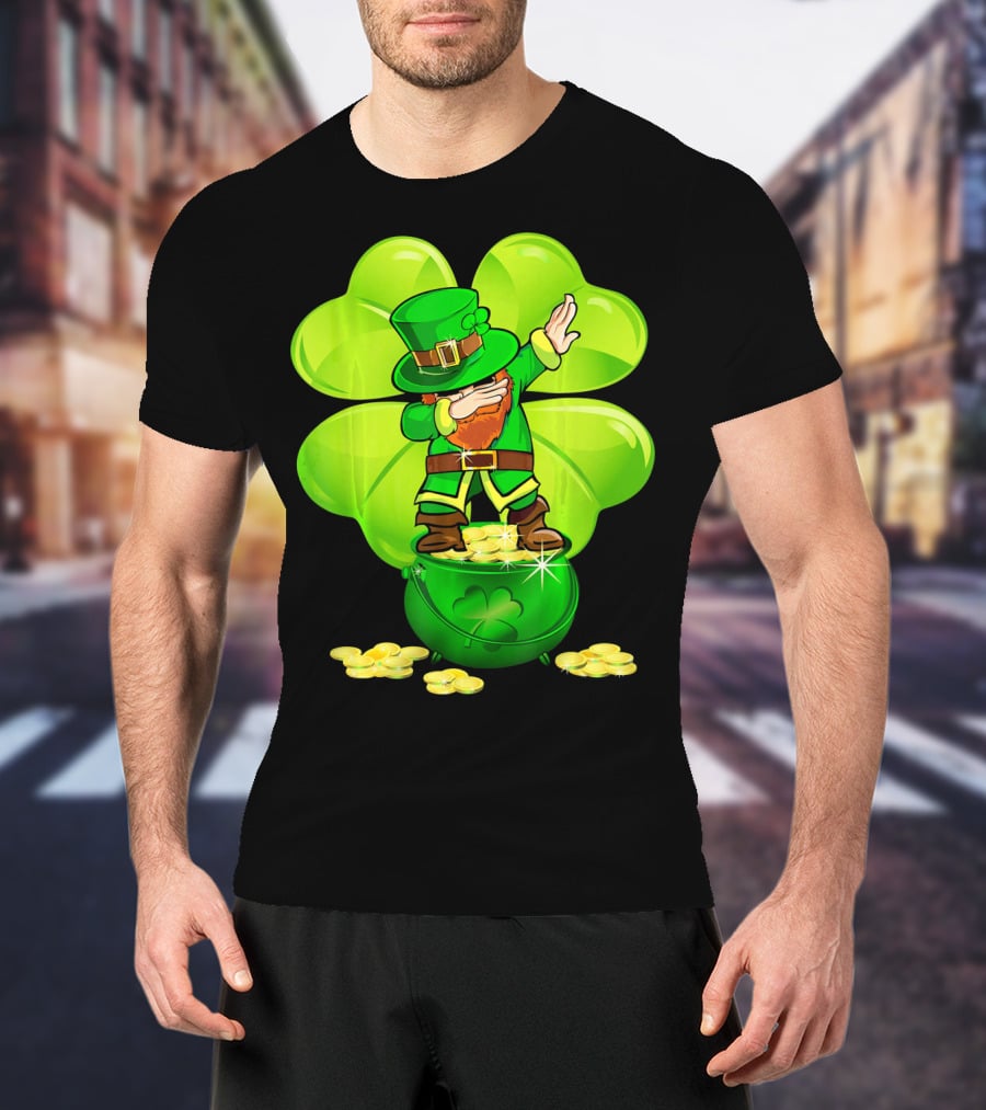 Dabbing Leprechaun Gold Coins Shamrock T-Shirt
