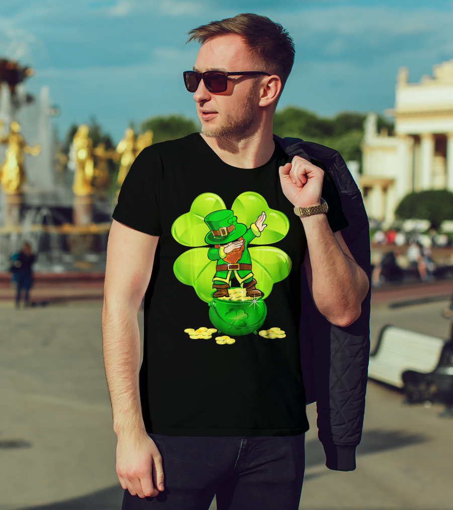 Dabbing Leprechaun Gold Coins Shamrock T-Shirt