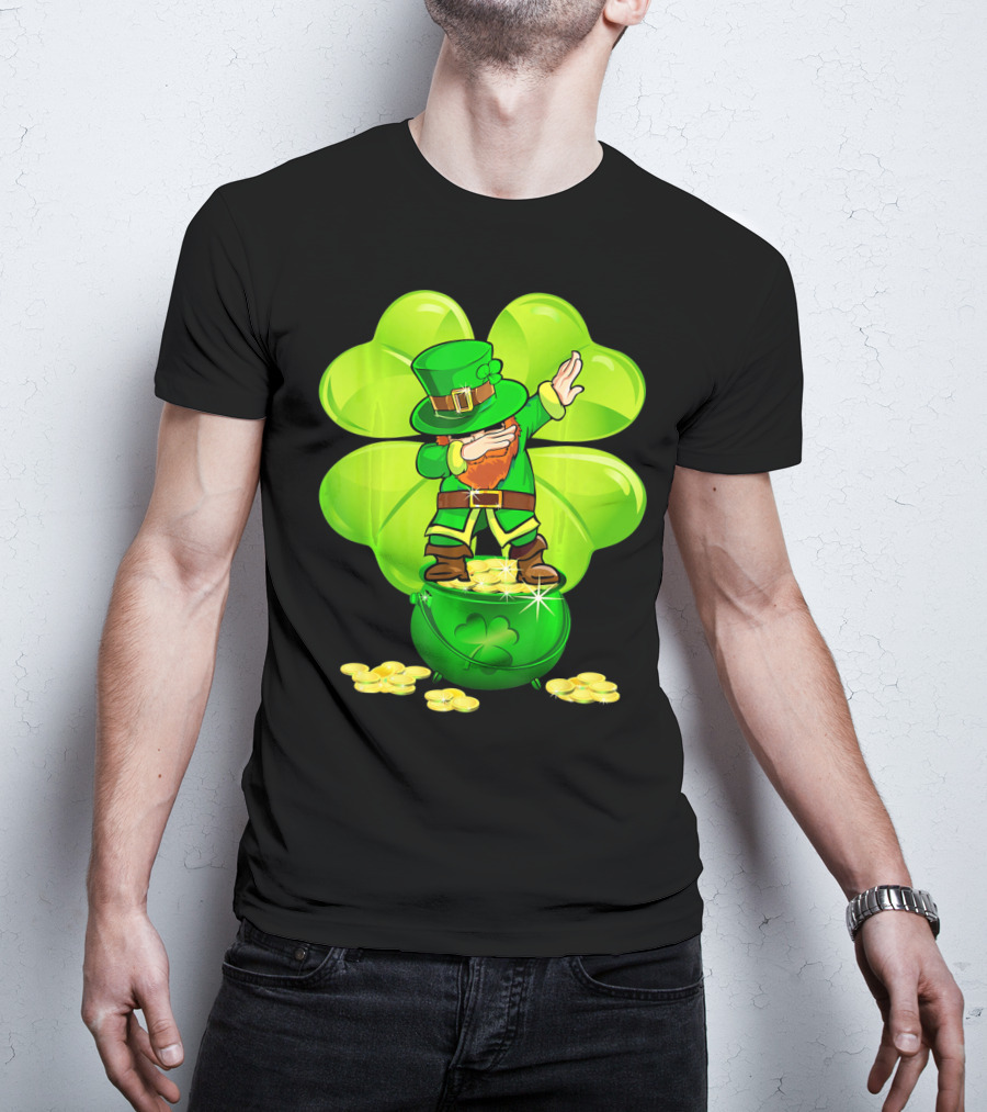 Dabbing Leprechaun Gold Coins Shamrock T-Shirt