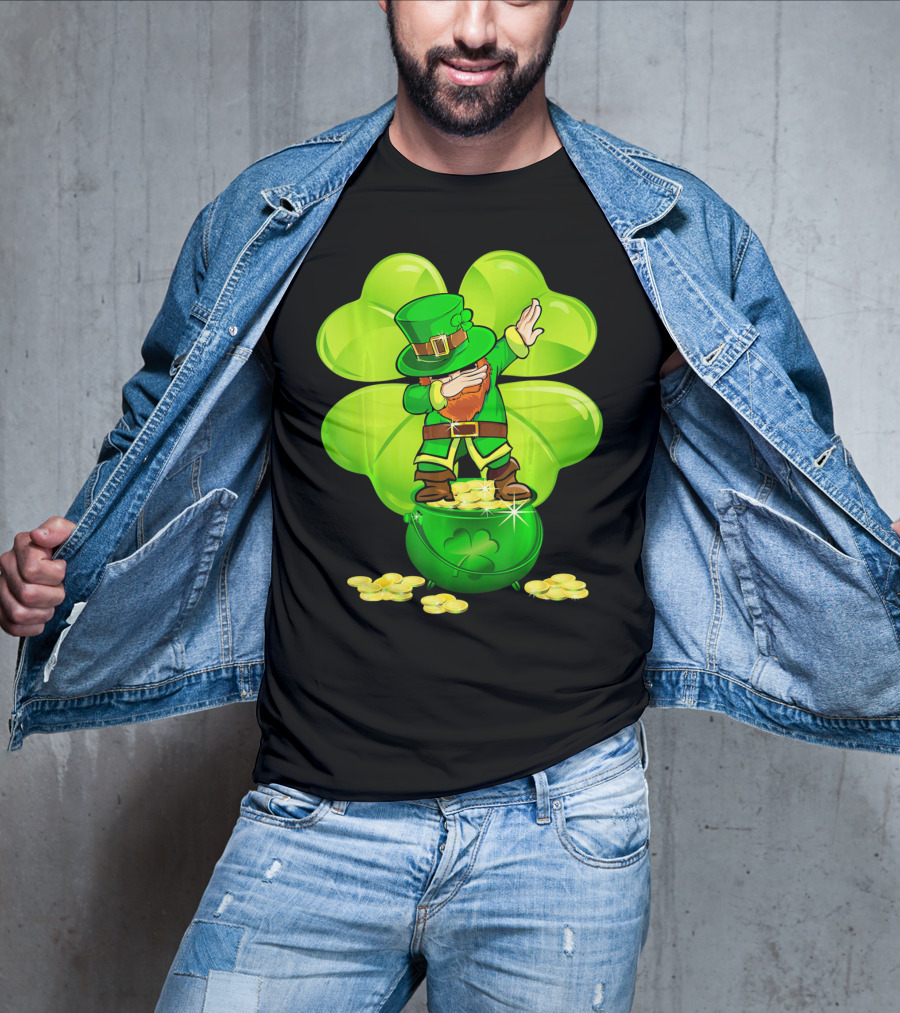 Dabbing Leprechaun Gold Coins Shamrock T-Shirt