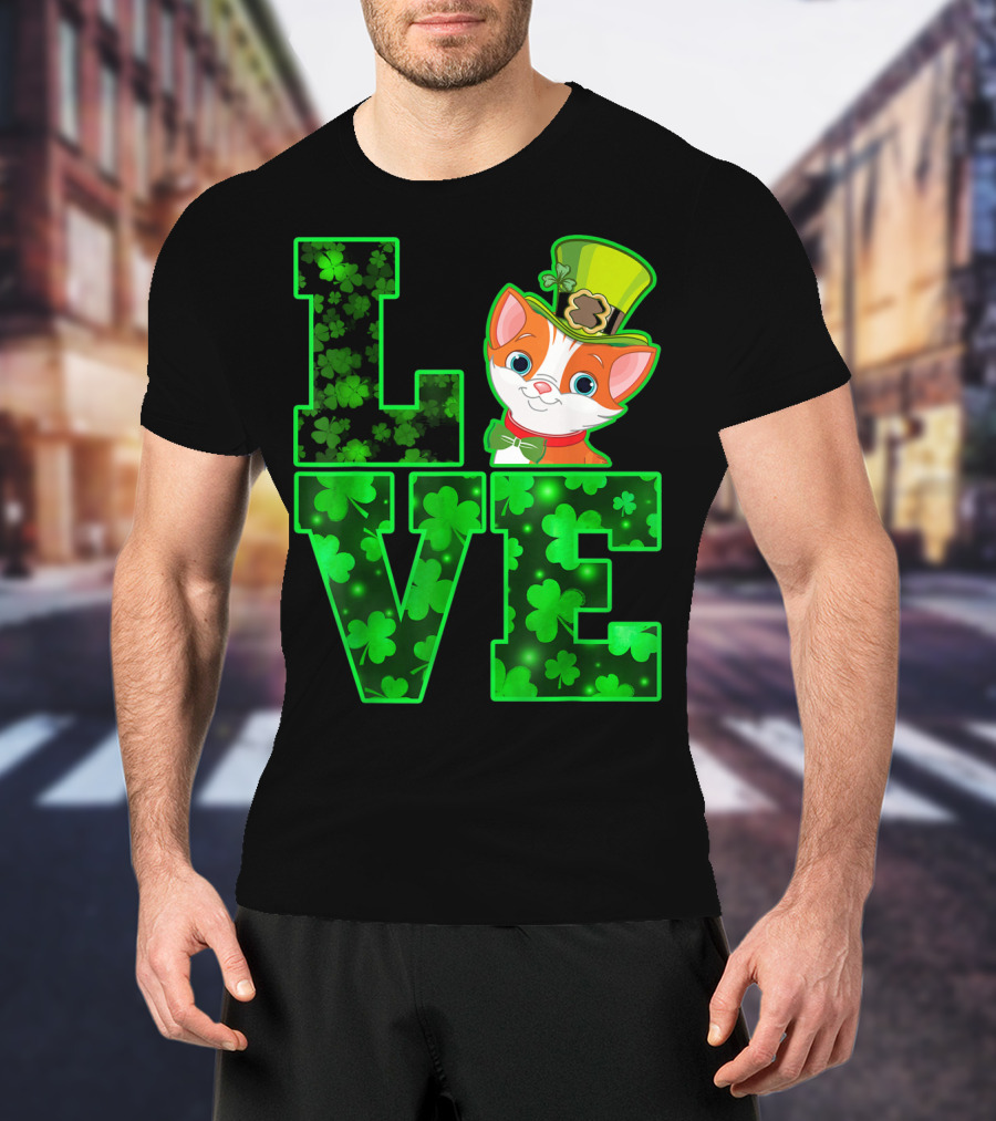 LOVE CAT Shamrock Leprechaun Hat Bow Tie T-Shirt