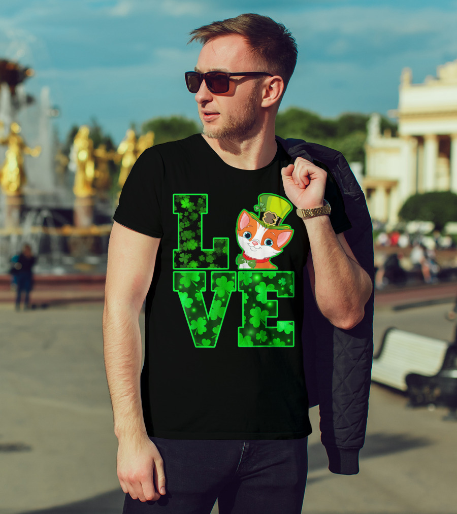 LOVE CAT Shamrock Leprechaun Hat Bow Tie T-Shirt