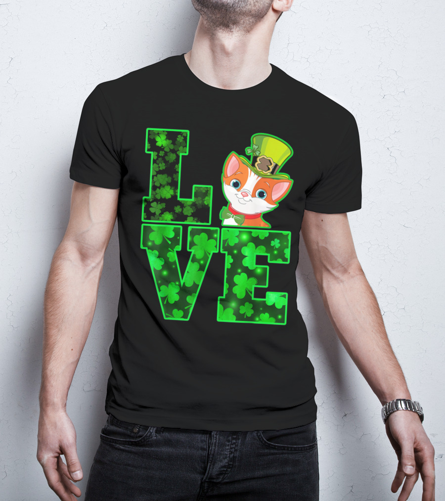 LOVE CAT Shamrock Leprechaun Hat Bow Tie T-Shirt