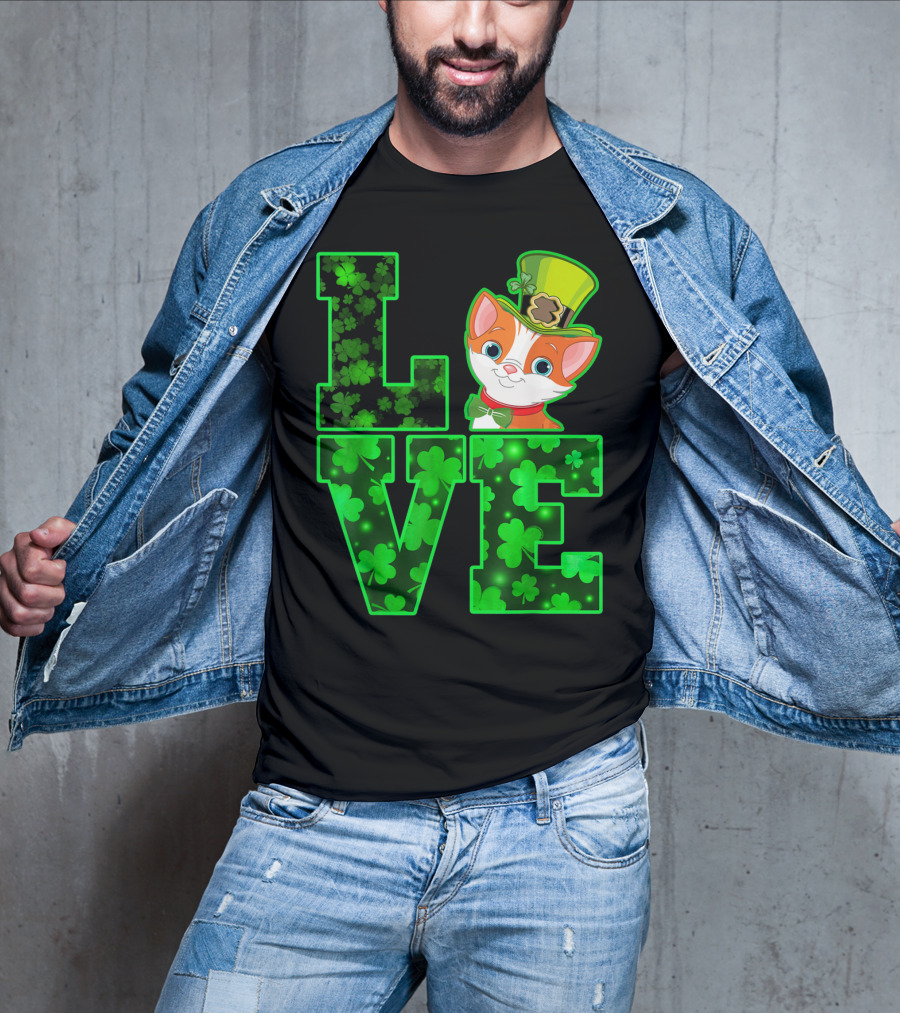 LOVE CAT Shamrock Leprechaun Hat Bow Tie T-Shirt