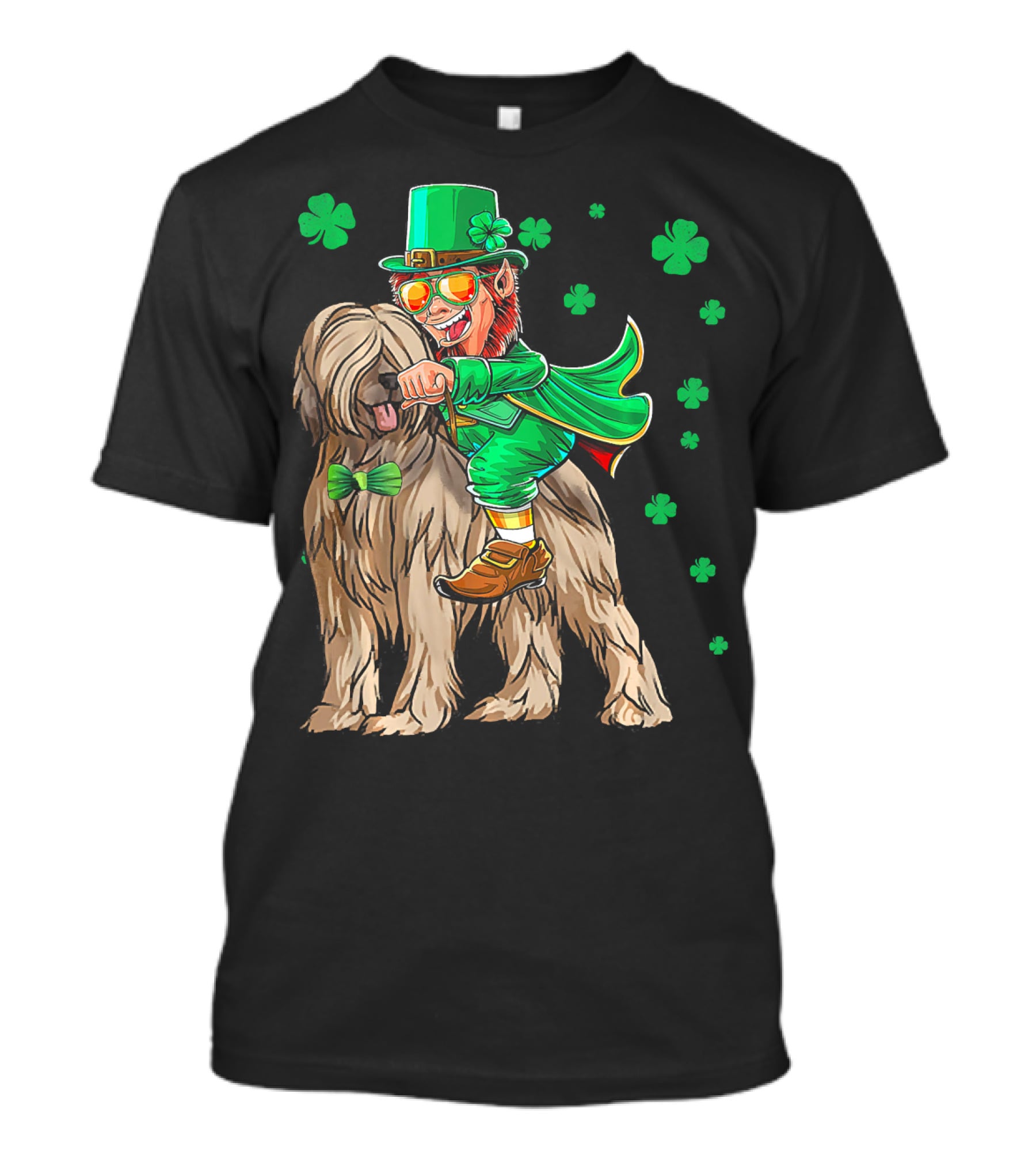 Leprechaun With Briard Surrounded By Shamrocks For St. Patrick's Day T-Shirt