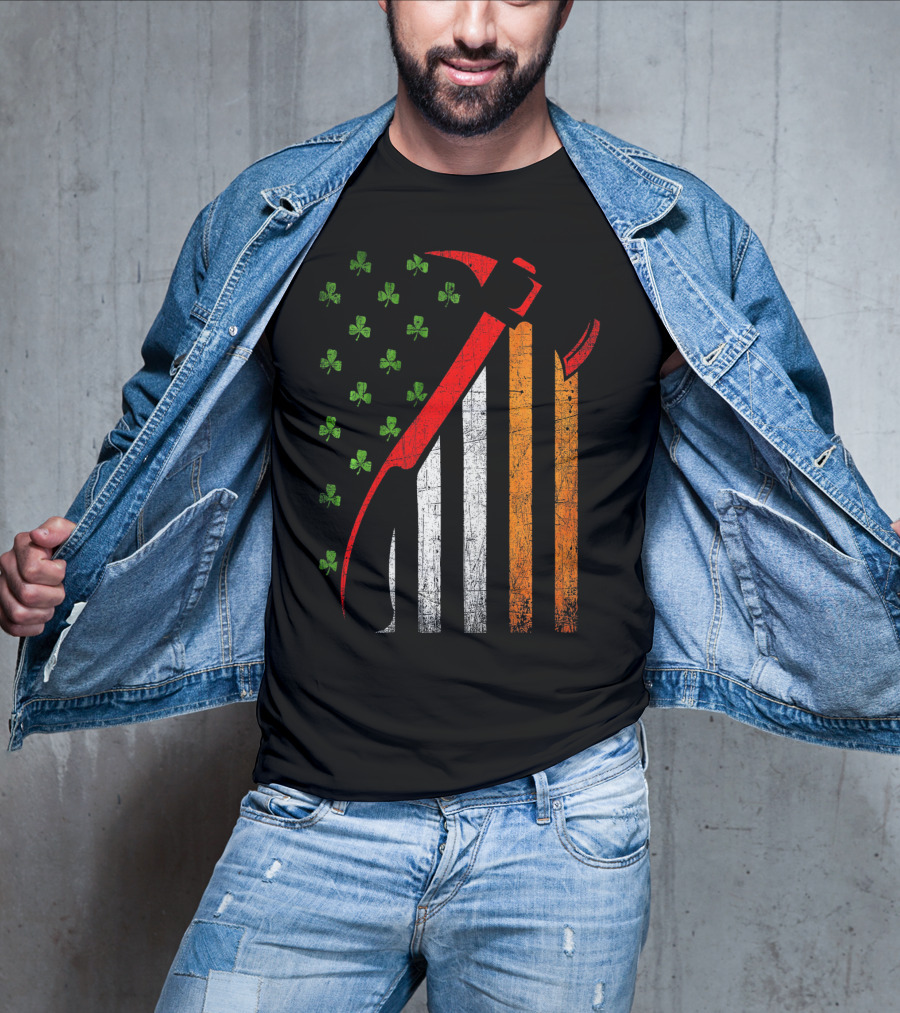 Firefighter Irish American Flag St Patrick's Day Axe Shamrock T-Shirt