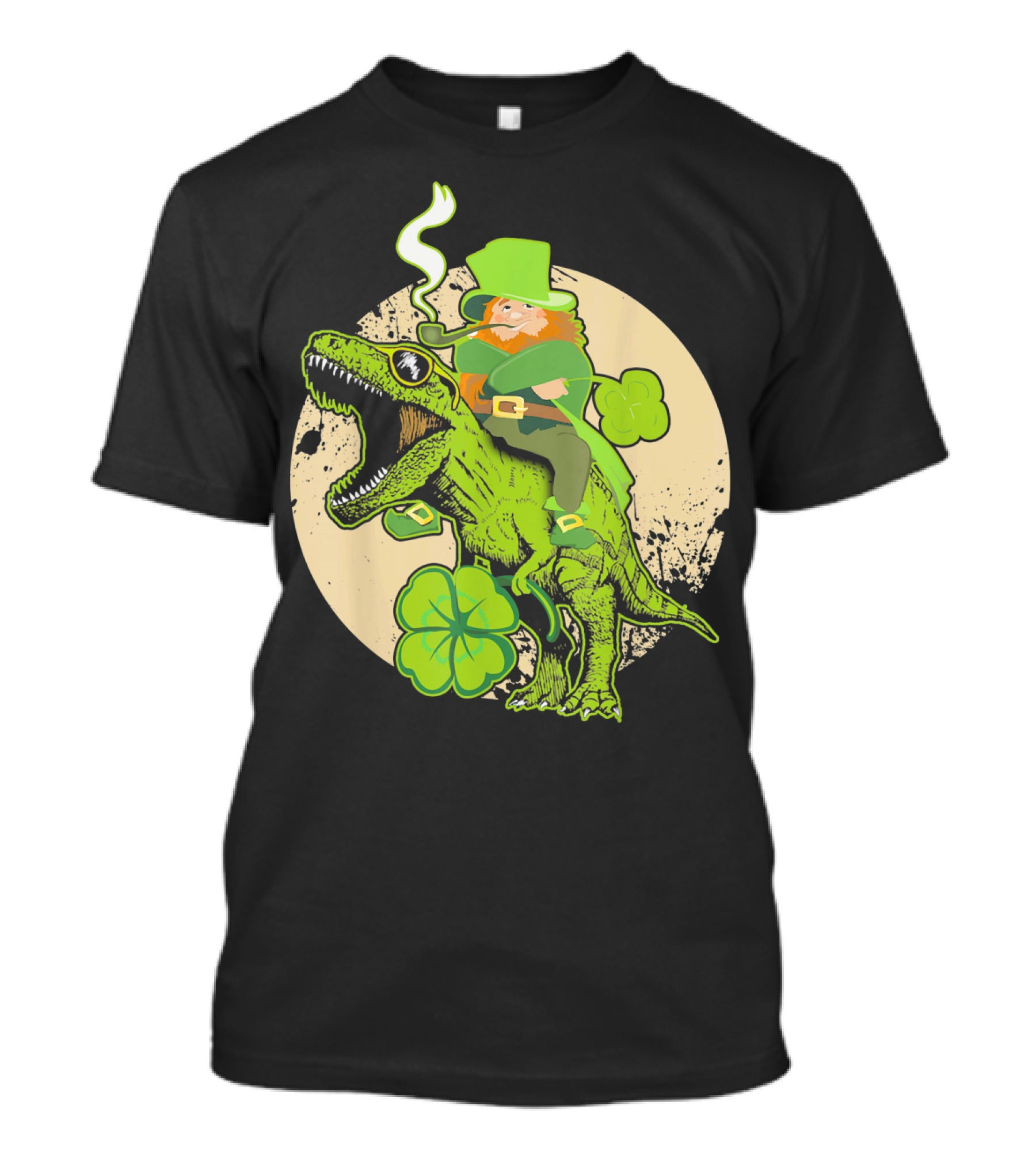 St Patricks Day Leprechaun Riding Dinosaur With Shamrocks T-Shirt