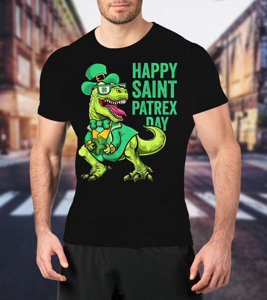 Happy Saint Patrex Day Irish Leprechaun Dinosaur T-Shirt