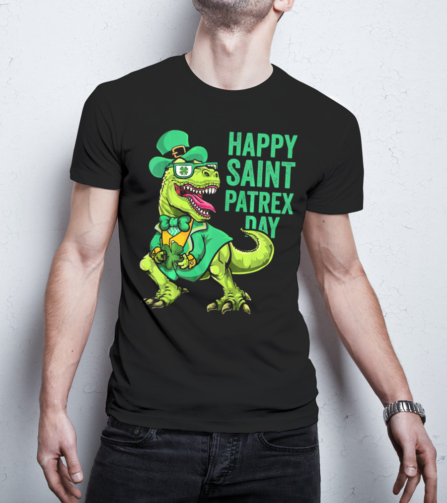 Happy Saint Patrex Day Irish Leprechaun Dinosaur T-Shirt