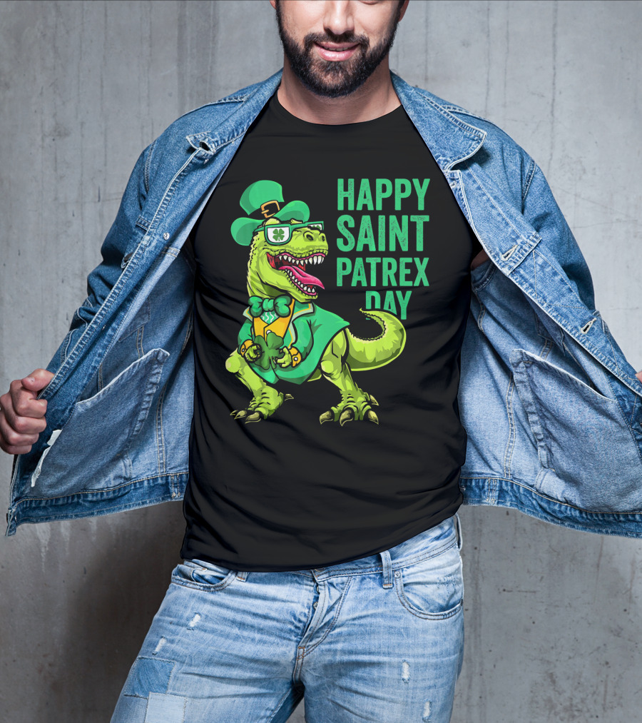 Happy Saint Patrex Day Irish Leprechaun Dinosaur T-Shirt