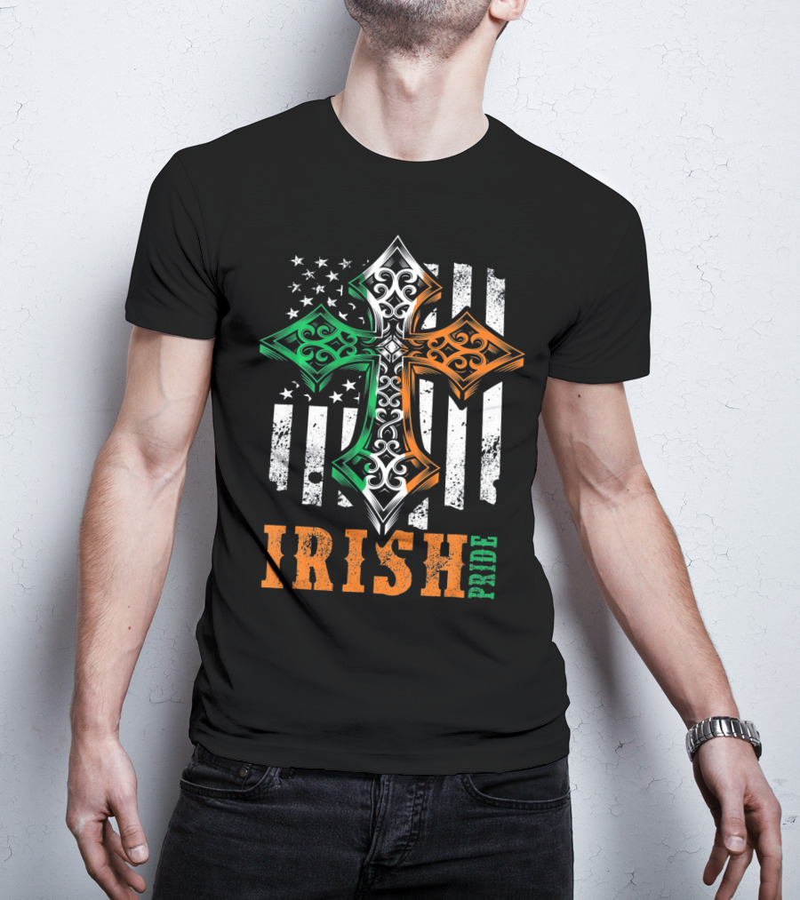 Irish Pride Celtic Cross American Flag Colors T-Shirt