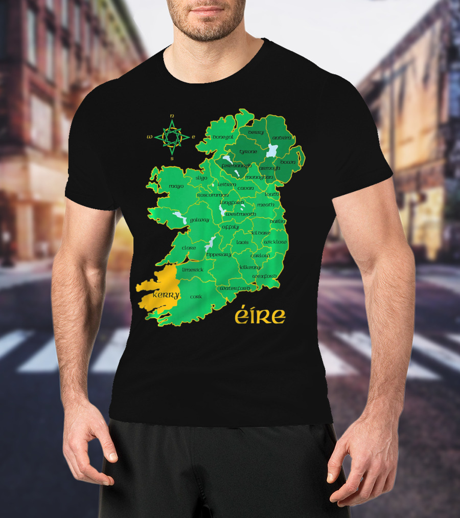 Kerry Ireland Éire Irish County Map Éire With Compass Rose T-Shirt