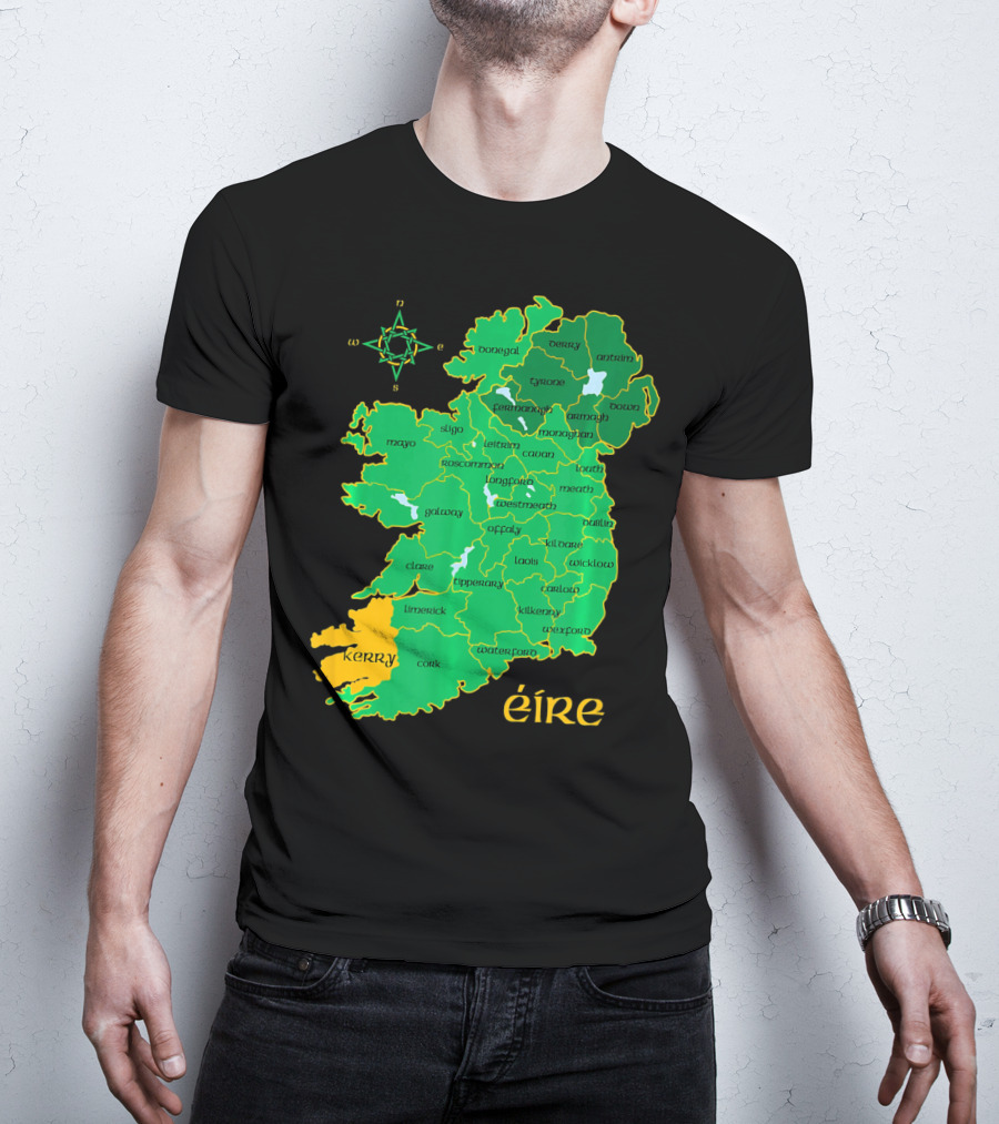 Kerry Ireland Éire Irish County Map Éire With Compass Rose T-Shirt
