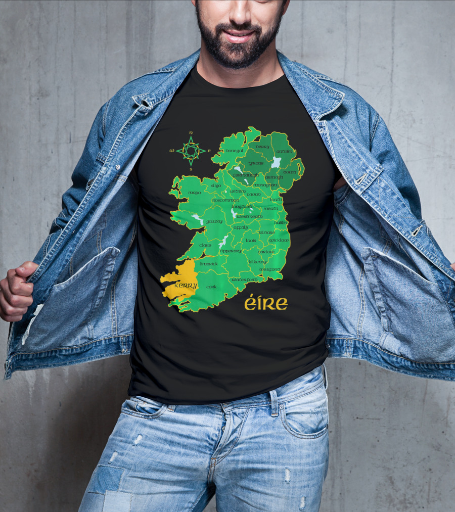 Kerry Ireland Éire Irish County Map Éire With Compass Rose T-Shirt