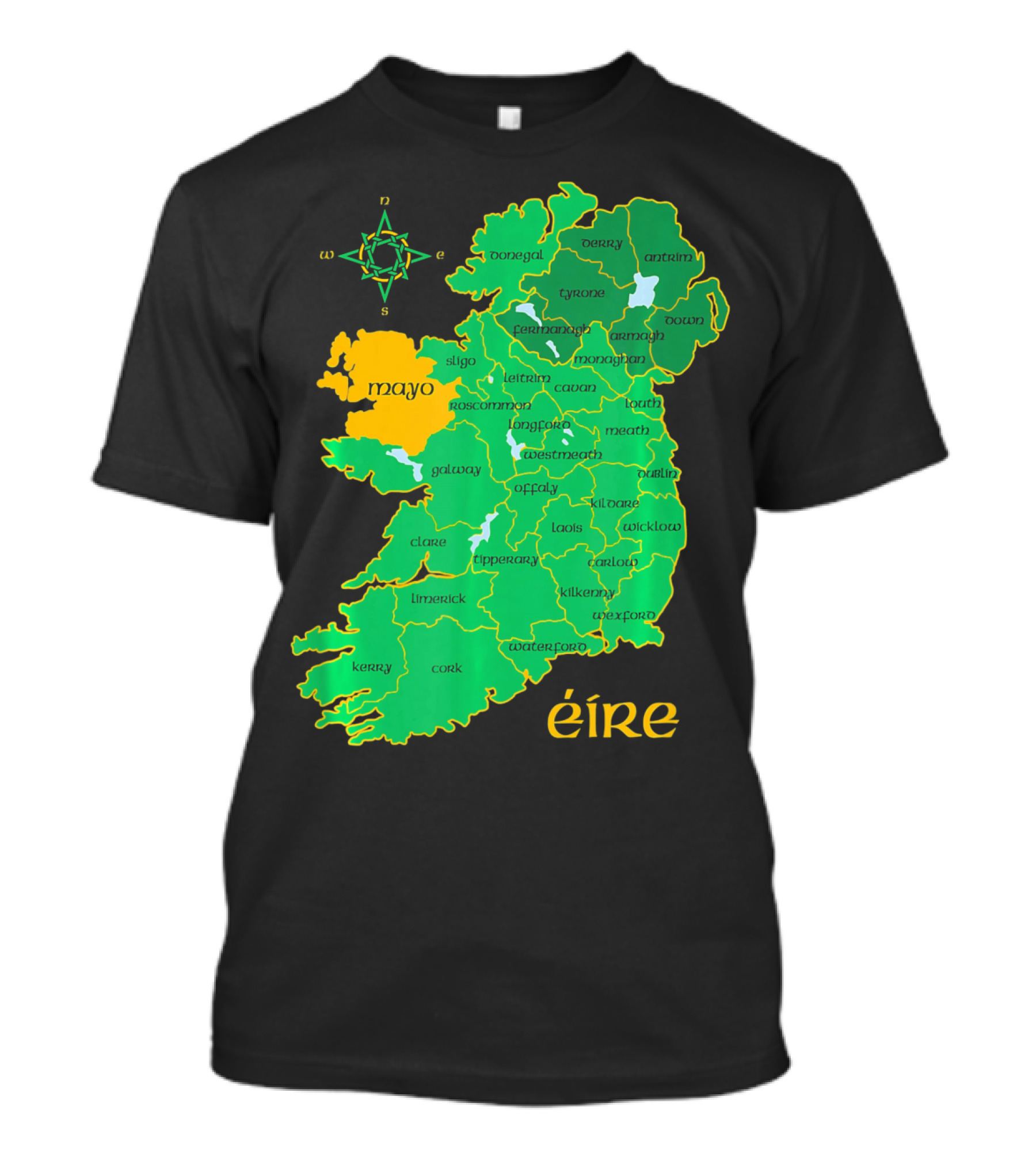 Map Of Mayo Éire Ireland Counties With Compass Rose T-Shirt