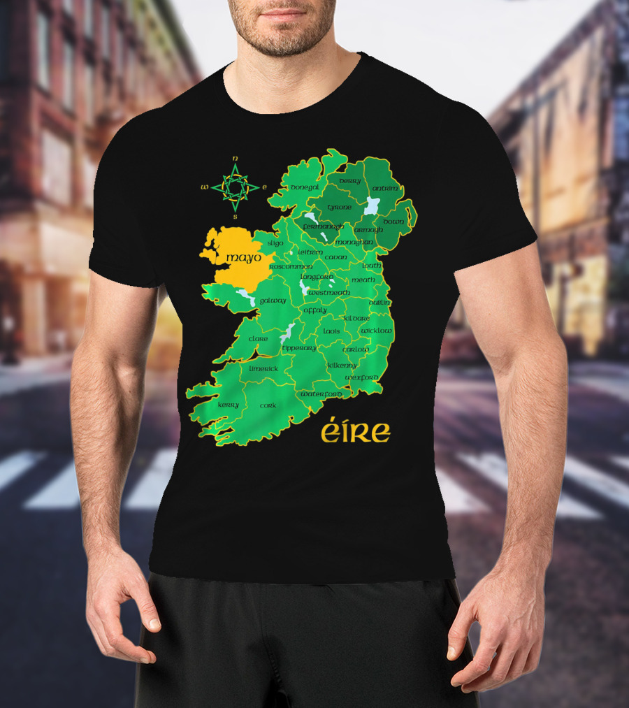 Map Of Mayo Éire Ireland Counties With Compass Rose T-Shirt