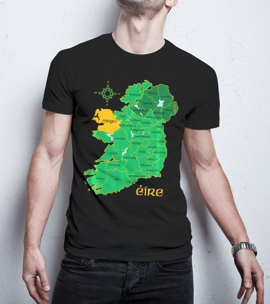 Map Of Mayo Éire Ireland Counties With Compass Rose T-Shirt