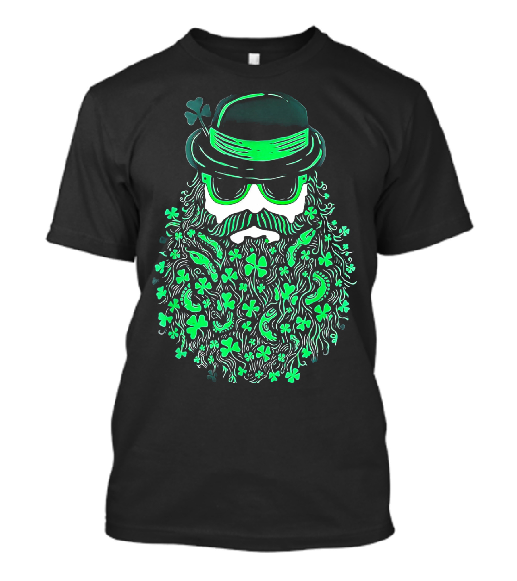 Shamrock Moustache Leprechaun St Patrick's Beard Hat Sunglasses T-Shirt