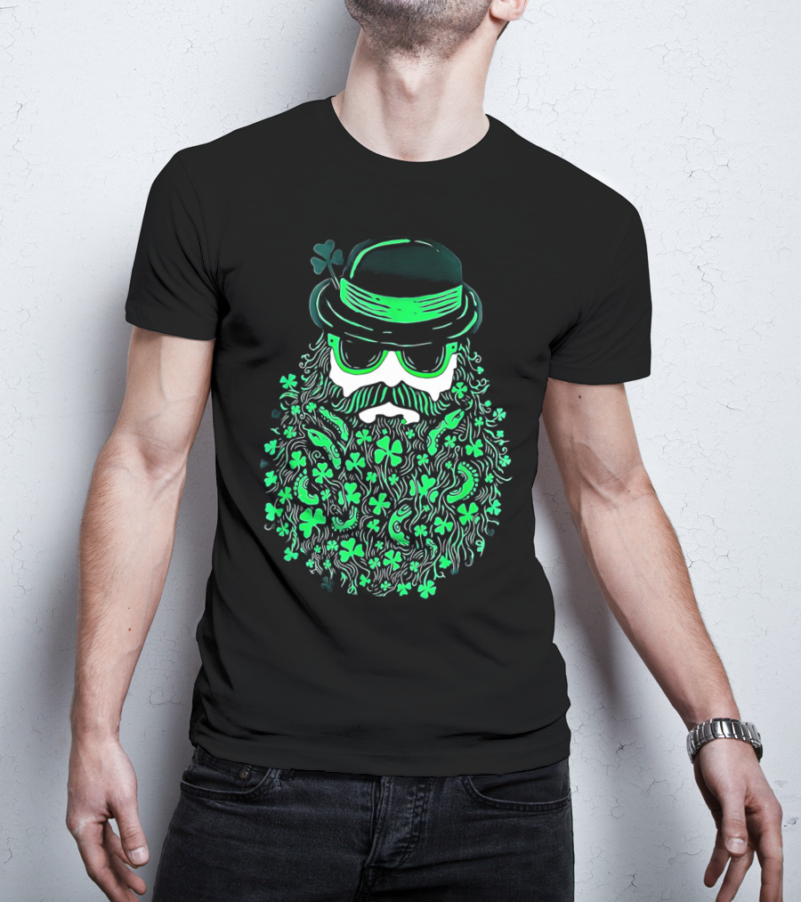Shamrock Moustache Leprechaun St Patrick's Beard Hat Sunglasses T-Shirt