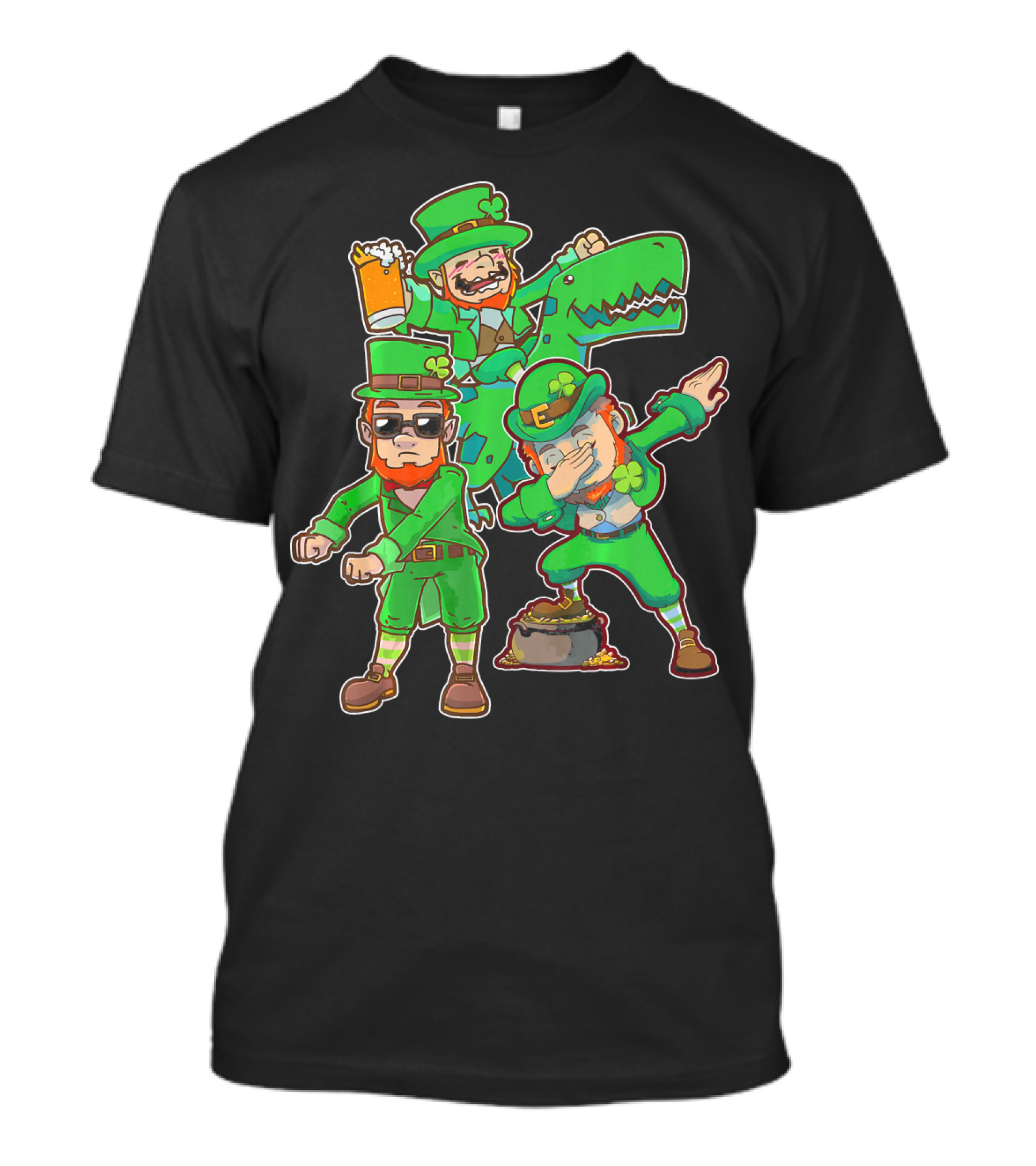 Dabbing Leprechaun Flossing Dinosaur Beer Pot Of Gold T-Shirt
