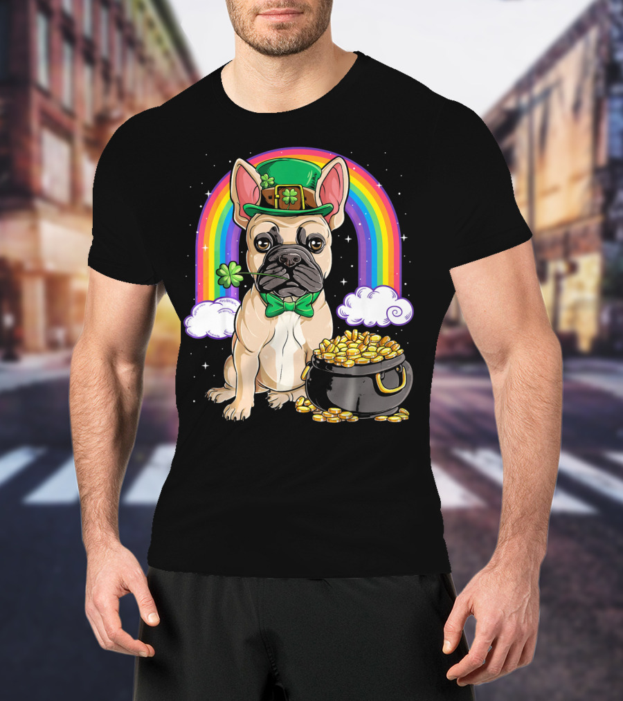French Bulldog Leprechaun Rainbow Pot Of Gold T-Shirt