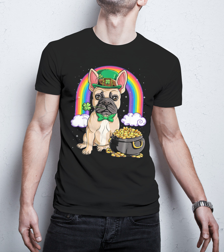 French Bulldog Leprechaun Rainbow Pot Of Gold T-Shirt