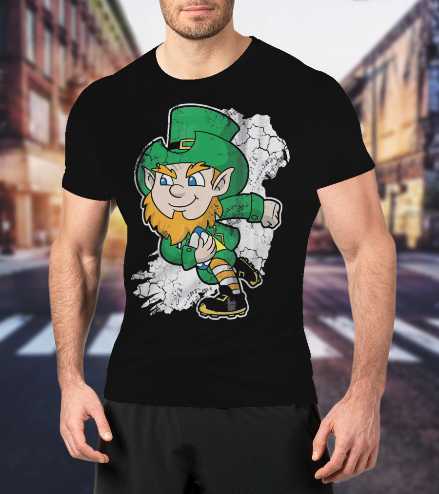 Irish Rugby Leprechaun With Rugby Ball On Cracked Background T-Shirt