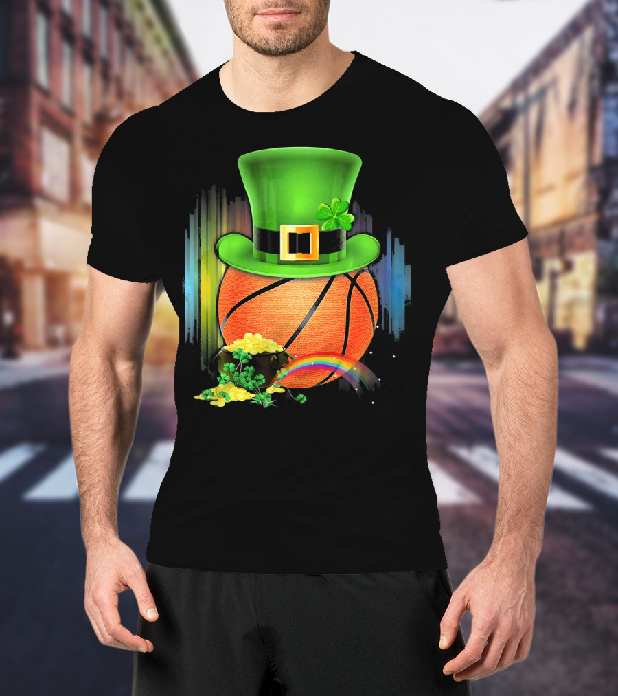 Basketball Leprechaun Hat Coin Rainbow Saint Patrick T-Shirt