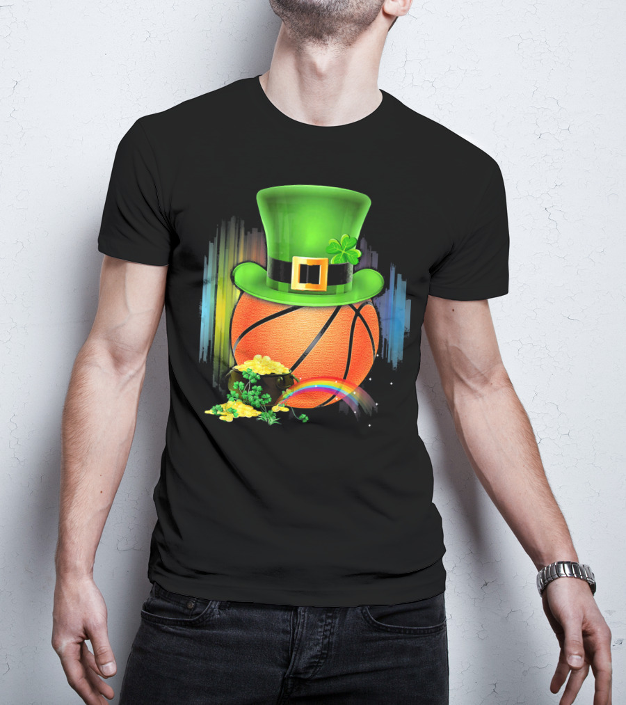 Basketball Leprechaun Hat Coin Rainbow Saint Patrick T-Shirt
