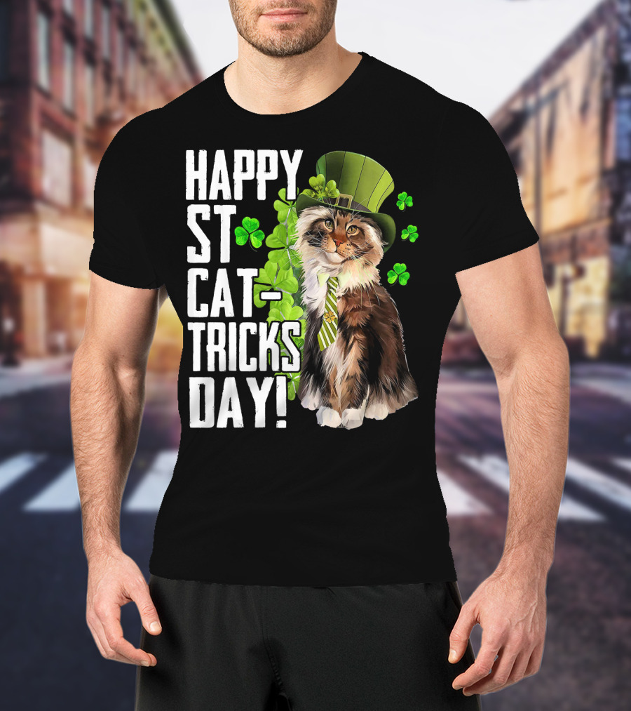 Happy St. Cat-Tricks Day Cat Shamrock Leprechaun Womens Hat T-Shirt