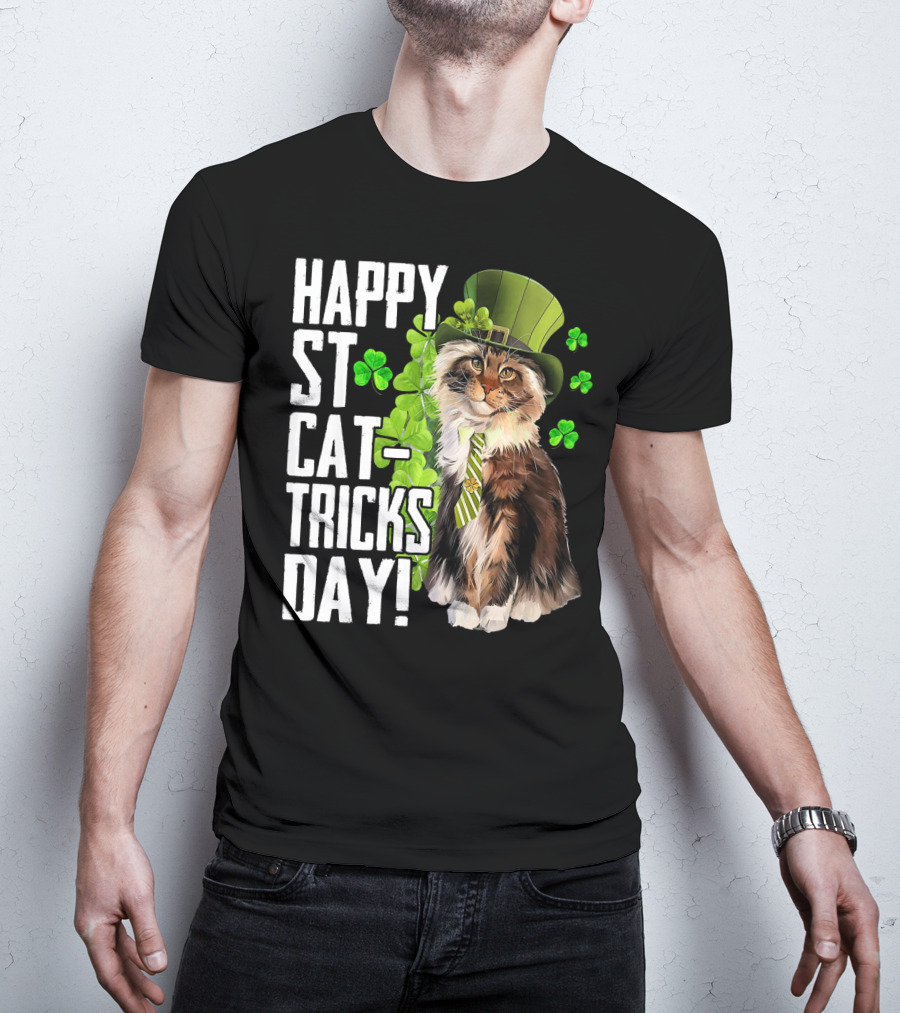 Happy St. Cat-Tricks Day Cat Shamrock Leprechaun Womens Hat T-Shirt