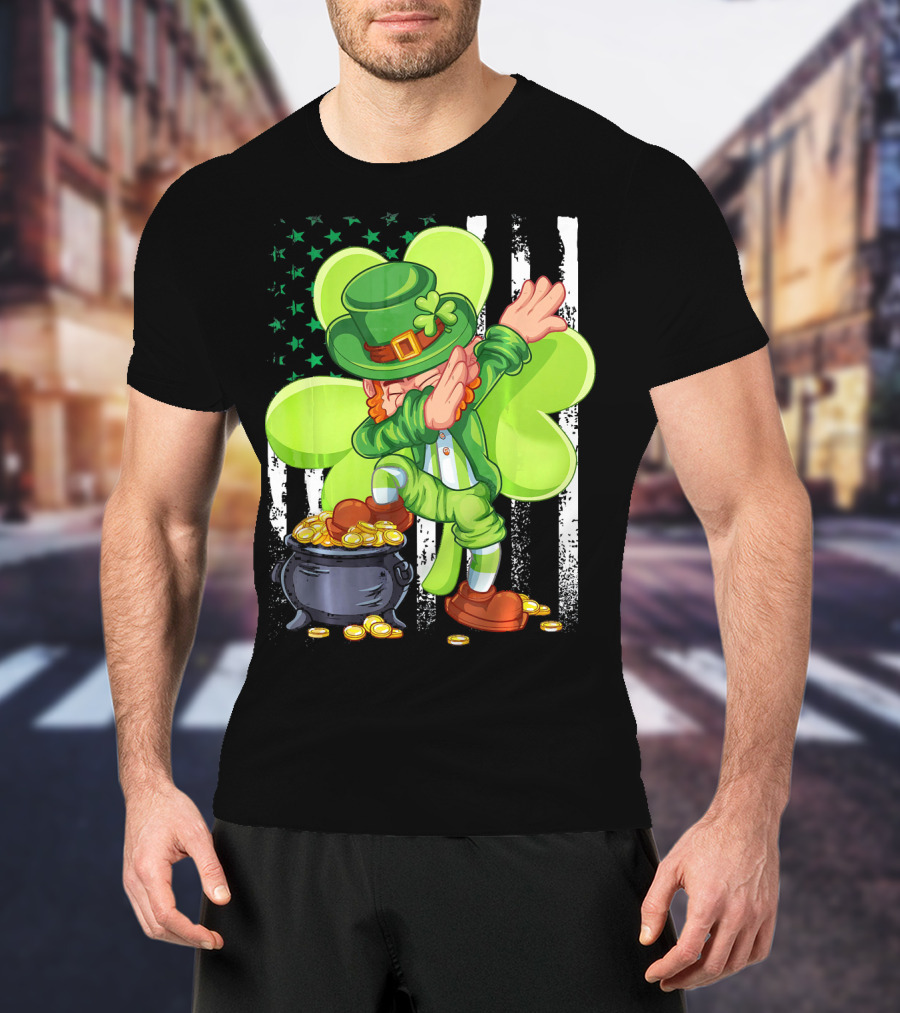 Leprechaun Dabbing With Pot Of Gold And Shamrock T-Shirt
