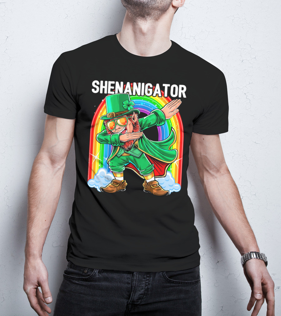 SHENANIGATOR Dabbing Leprechaun Rainbow T-Shirt