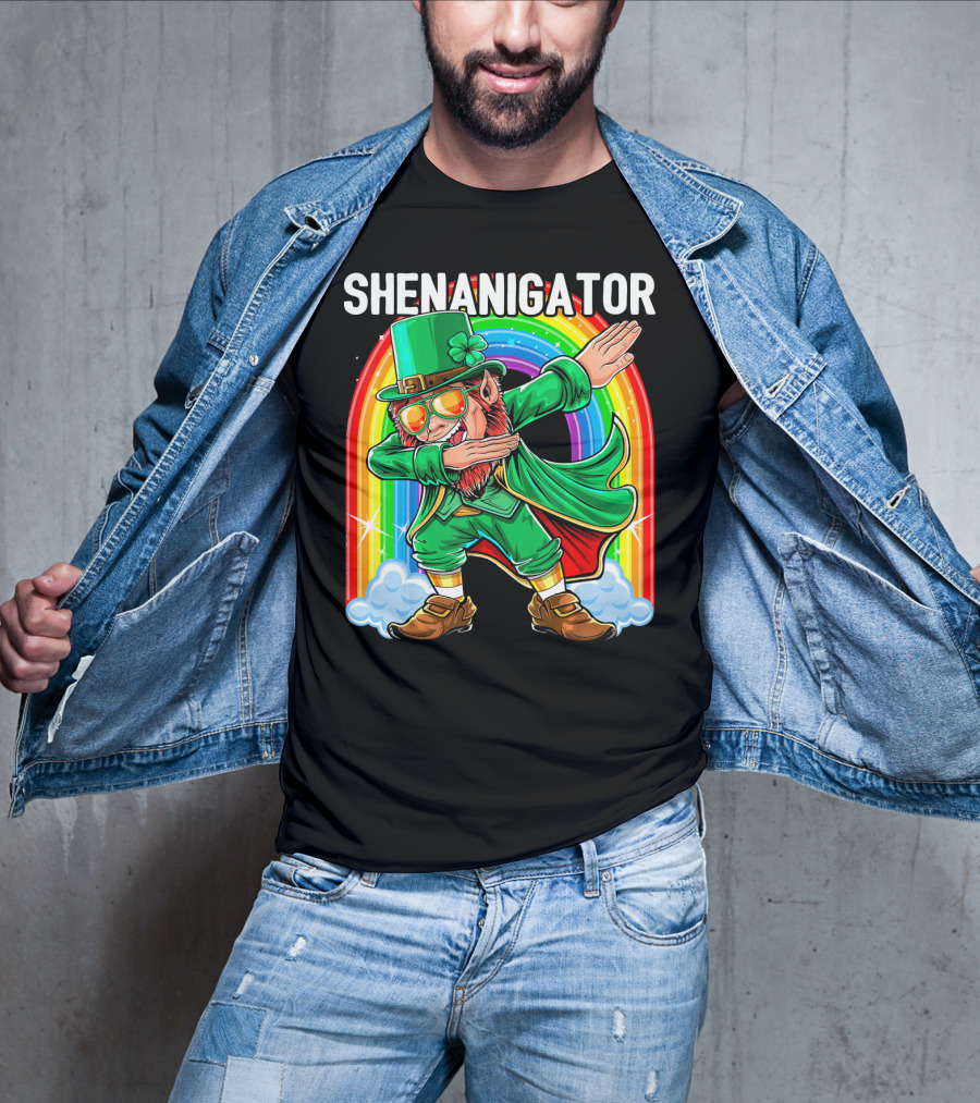 SHENANIGATOR Dabbing Leprechaun Rainbow T-Shirt