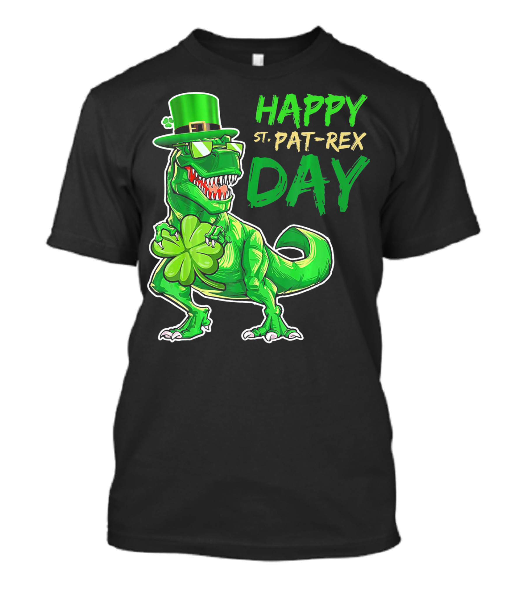 Happy St Pat Rex Day Saint Patricks Day Dinosaur With Shamrock And Green Hat T-Shirt