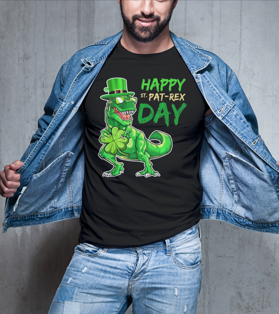 Happy St Pat Rex Day Saint Patricks Day Dinosaur With Shamrock And Green Hat T-Shirt