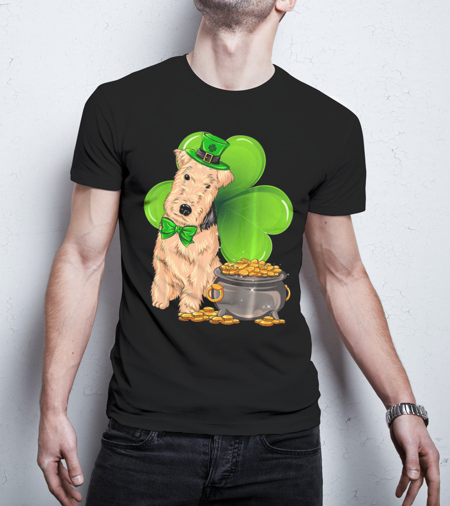 Lakeland Terrier St Patricks Day Leprechaun Hat Shamrock Pot Of Gold T-Shirt