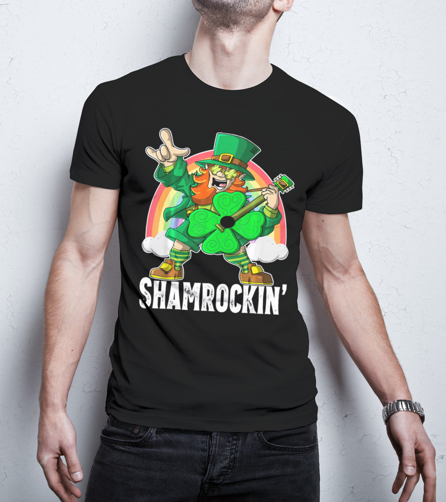 Shamrockin' Leprechaun Rainbow Guitar T-Shirt