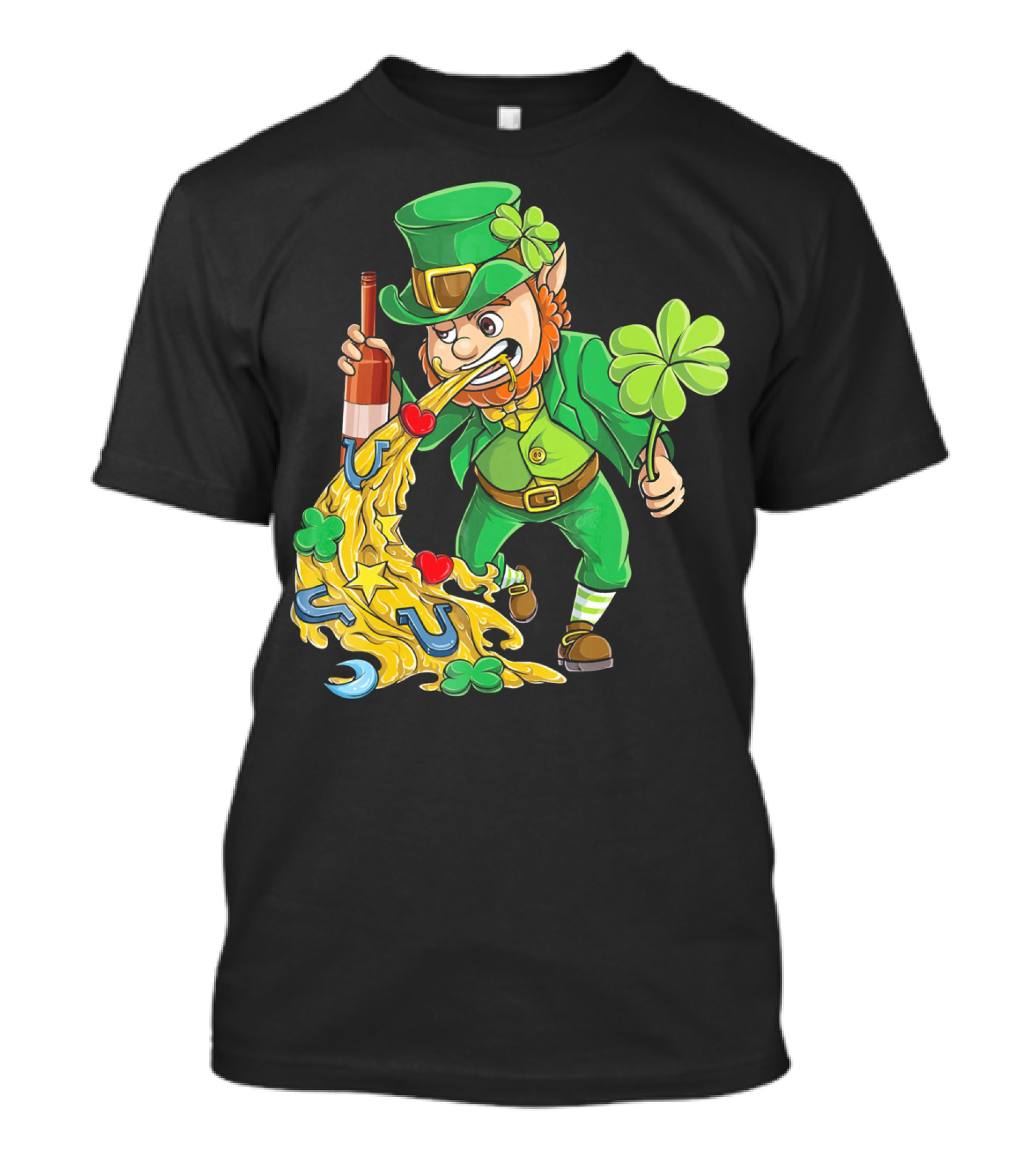 St Patricks Day Leprechaun Pouring Shamrocks Hearts Horseshoes And Stars T-Shirt