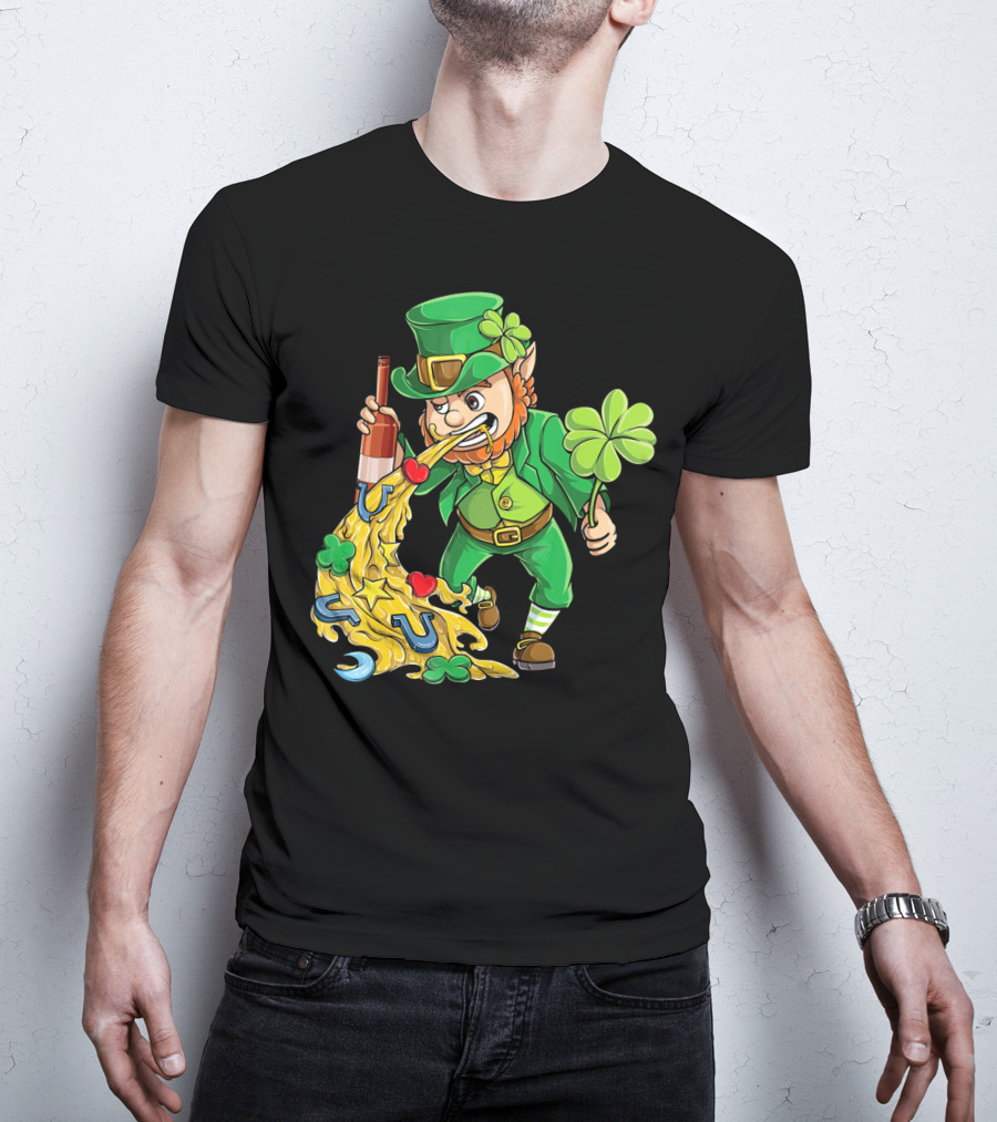 St Patricks Day Leprechaun Pouring Shamrocks Hearts Horseshoes And Stars T-Shirt