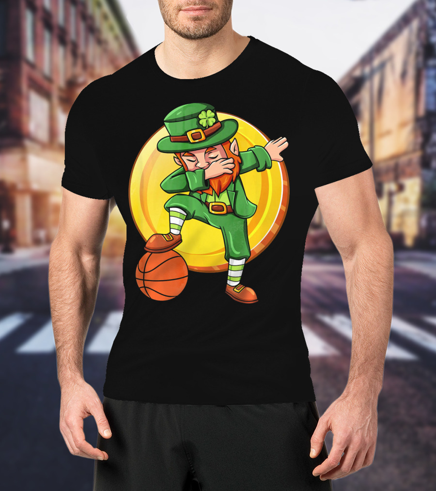 Dabbing Leprechaun Basketball St Patrick Coin T-Shirt