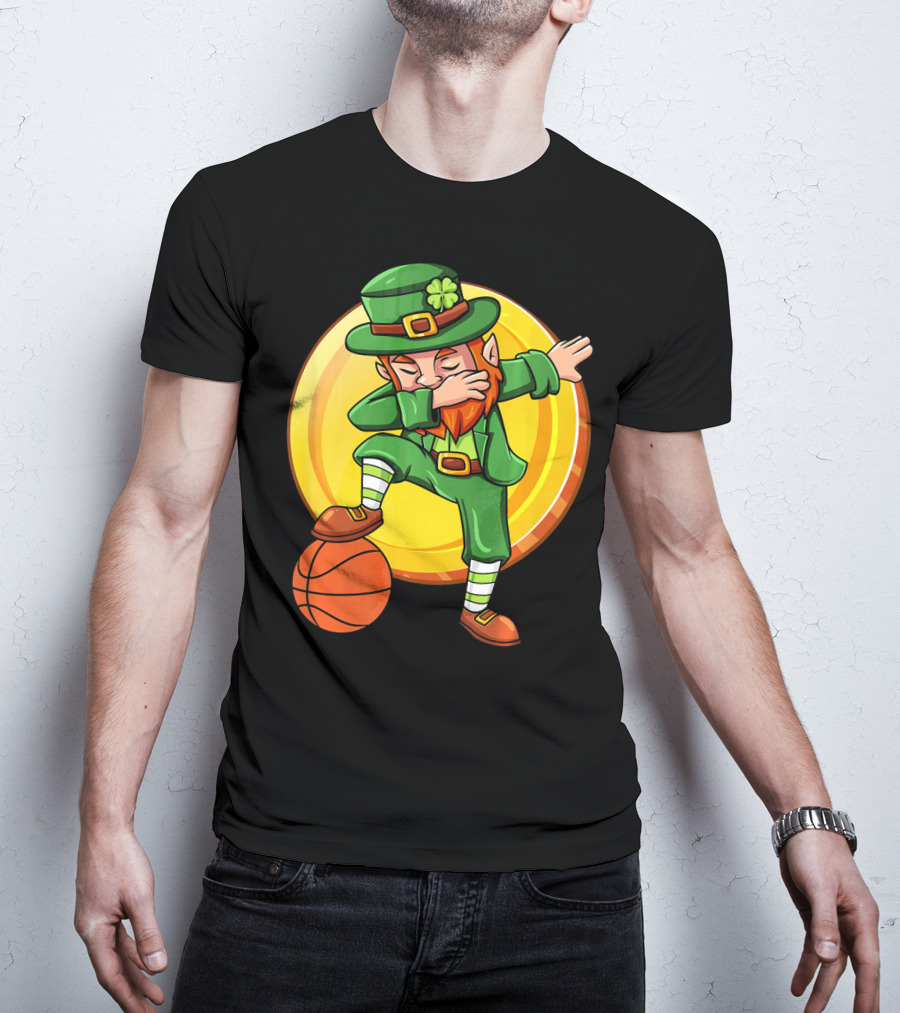 Dabbing Leprechaun Basketball St Patrick Coin T-Shirt