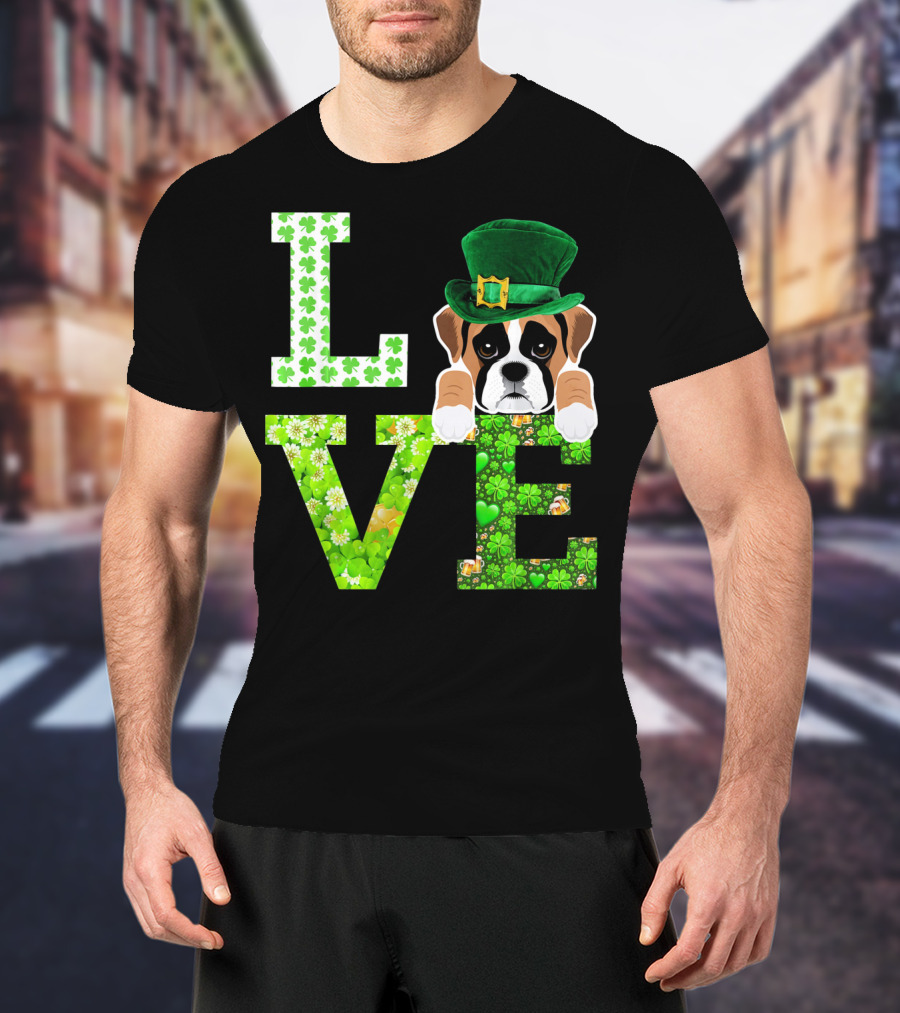 Leprechaun Hat Boxer Puppy Clover Love St. Patrick's Day T-Shirt