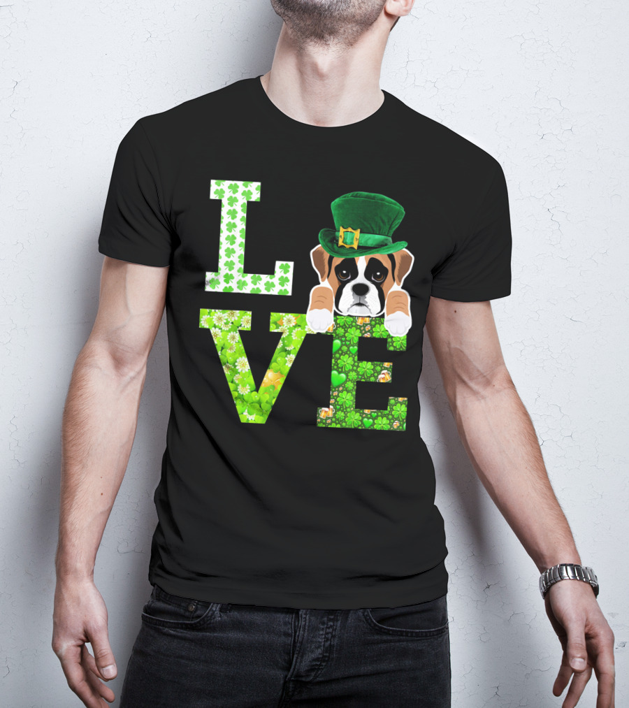 Leprechaun Hat Boxer Puppy Clover Love St. Patrick's Day T-Shirt