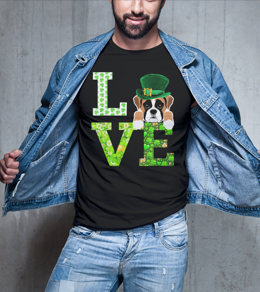 Leprechaun Hat Boxer Puppy Clover Love St. Patrick's Day T-Shirt