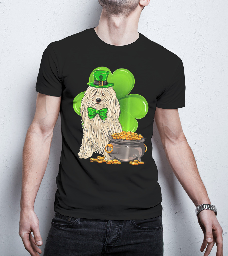 Puli Dog St Patricks Day Leprechaun With Pot Of Gold And Shamrock T-Shirt