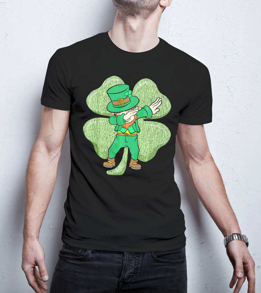 St. Patrick's Paddy's Irish Dabbing Leprechaun With Shamrock T-Shirt
