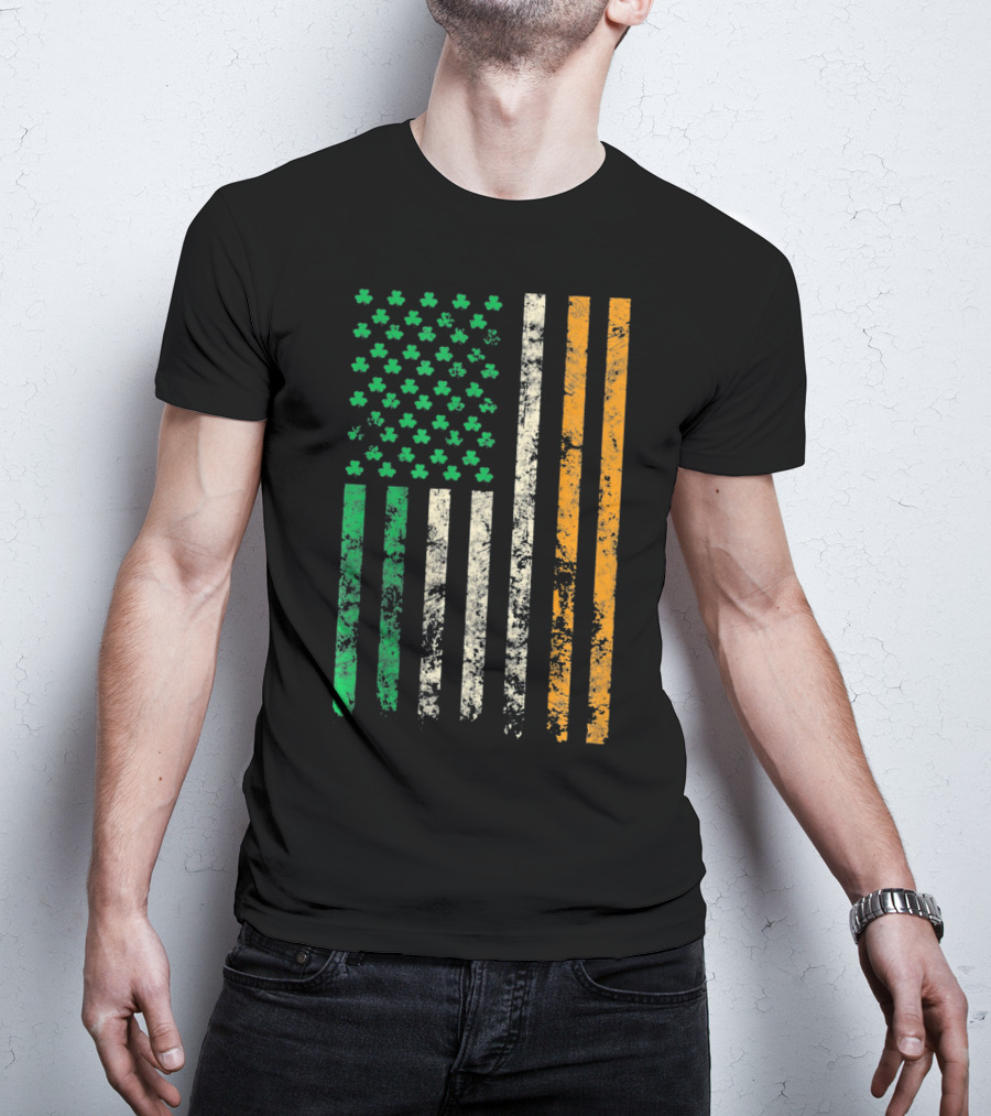 American Ireland Flag Shamrock Symbolic Fusion T-Shirt
