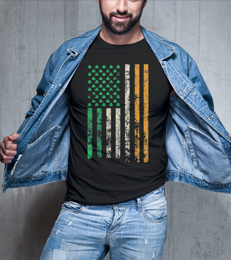 American Ireland Flag Shamrock Symbolic Fusion T-Shirt